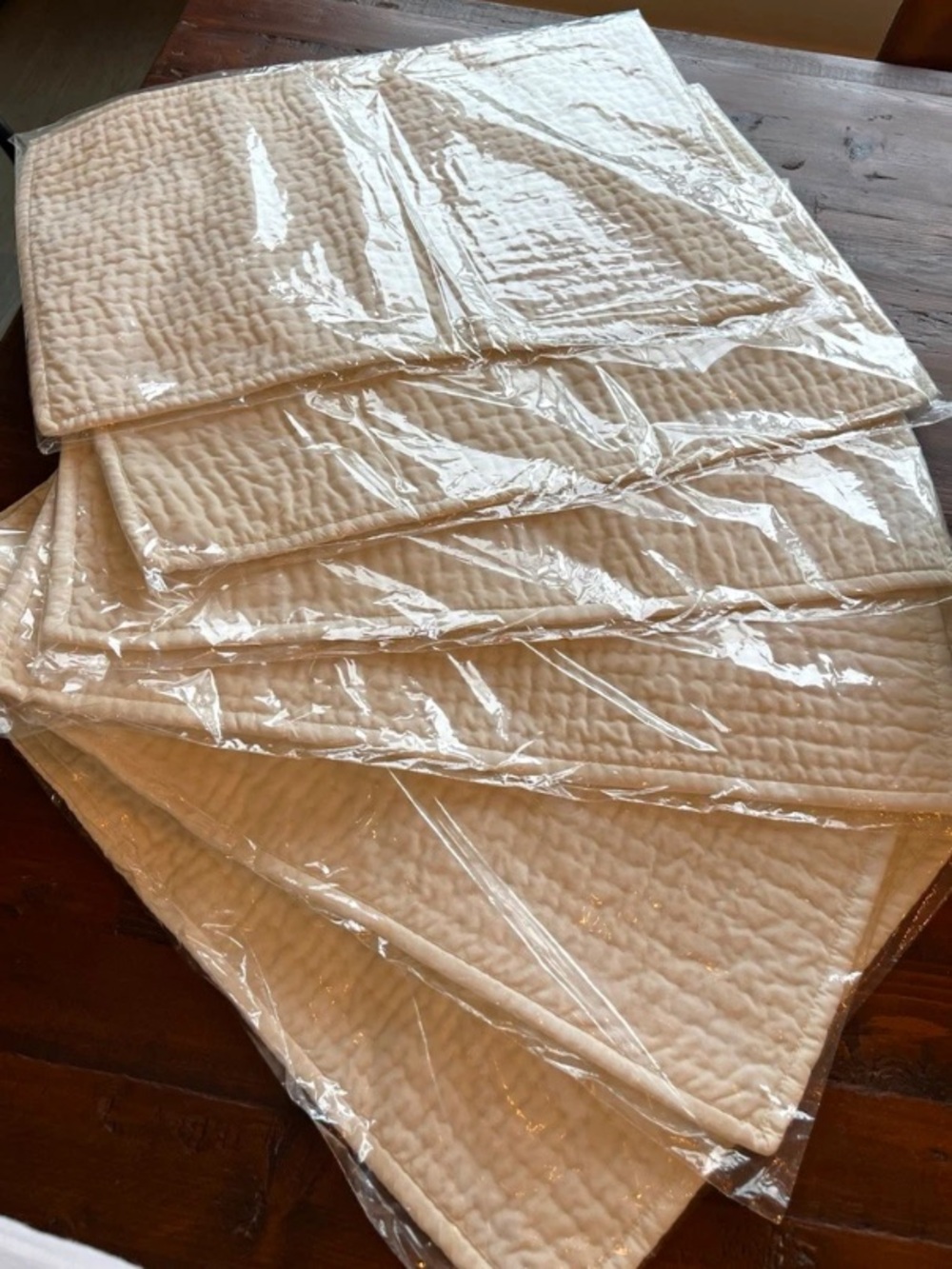 Pottery Barn Quilted Velvet Placemats Cream Ivory Neutral Farmhouse Set of 6 New